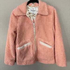Urban Republic Faux Fur Fleece Sherpa Girls Pink Zip Front Jacket Large 14